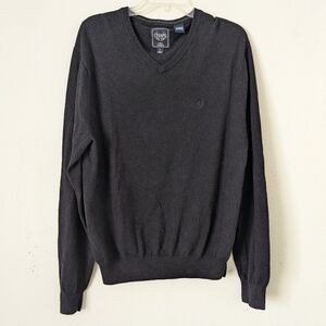 Chaps Men's Charcoal Gray V-Neck Sweater, Size L, Cotton Cashmere Blend